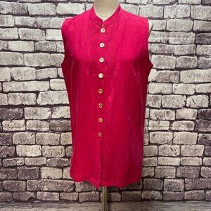 David Dart Pink Button Down Sleeveless Blouse Size L